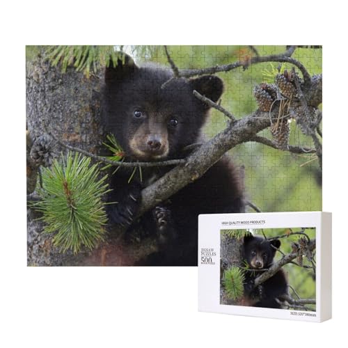 Tannenzapfen und Kleiner schwarzer Bär Puzzle für 500 Personen, für Erwachsene und Kinder ab 12 Jahren, anspruchsvolles Puzzle, Puzzlegröße 38 x 52 cm von houhm