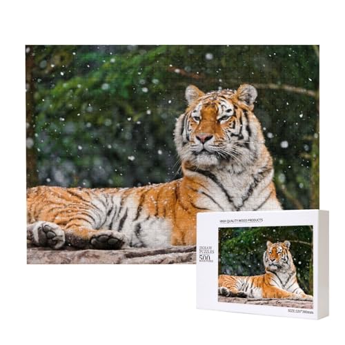 Tiger im Schnee Puzzle für 500 Personen, für Erwachsene und Kinder ab 12 Jahren, anspruchsvolles Puzzle, Puzzlegröße 38 x 52 cm von houhm