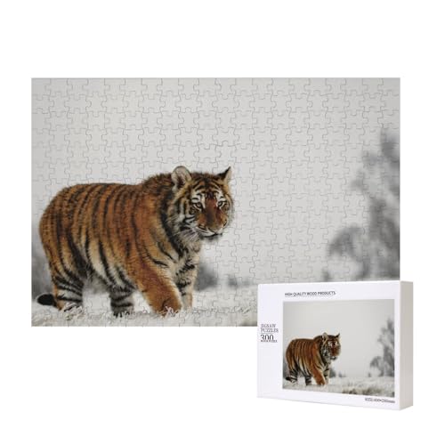 Tiger läuft auf Frost 300-teiliges Puzzle, Für Kinder ab 9 Jahren Lernspielzeug-300 Teile 28X40cm von houhm