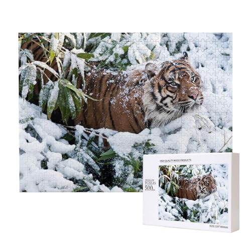 Tiger läuft auf Schnee Puzzle für 500 Personen, für Erwachsene und Kinder ab 12 Jahren, anspruchsvolles Puzzle, Puzzlegröße 38 x 52 cm von houhm