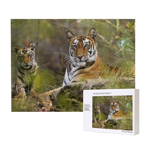 Tiger und Jungtier Puzzle für 500 Personen, für Erwachsene und Kinder ab 12 Jahren, anspruchsvolles Puzzle, Puzzlegröße 38 x 52 cm von houhm