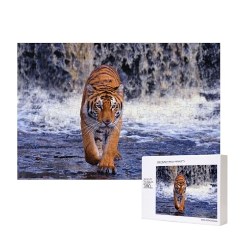 Tiger unter Wasserfall 300-teiliges Puzzle, Für Kinder ab 9 Jahren Lernspielzeug-300 Teile 28X40cm von houhm