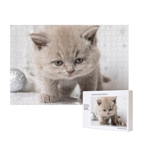 Traurige Katze mit rundem Gesicht 300-teiliges Puzzle, Für Kinder ab 9 Jahren Lernspielzeug-300 Teile 28X40cm von houhm