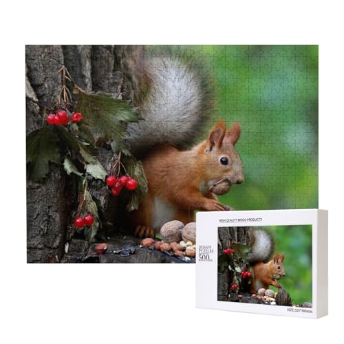 Walnussschalen und Eichhörnchen Puzzle für 500 Personen, für Erwachsene und Kinder ab 12 Jahren, anspruchsvolles Puzzle, Puzzlegröße 38 x 52 cm von houhm