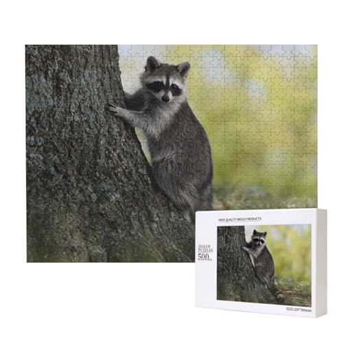 Waschbär klettert auf einen Baum Puzzle für 500 Personen, für Erwachsene und Kinder ab 12 Jahren, anspruchsvolles Puzzle, Puzzlegröße 38 x 52 cm von houhm