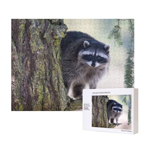 Waschbär mit Maskengesicht Puzzle für 500 Personen, für Erwachsene und Kinder ab 12 Jahren, anspruchsvolles Puzzle, Puzzlegröße 38 x 52 cm von houhm