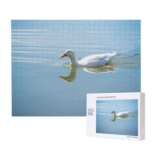 Weiße Ente schwimmt kräftig Puzzle für 500 Personen, für Erwachsene und Kinder ab 12 Jahren, anspruchsvolles Puzzle, Puzzlegröße 38 x 52 cm von houhm