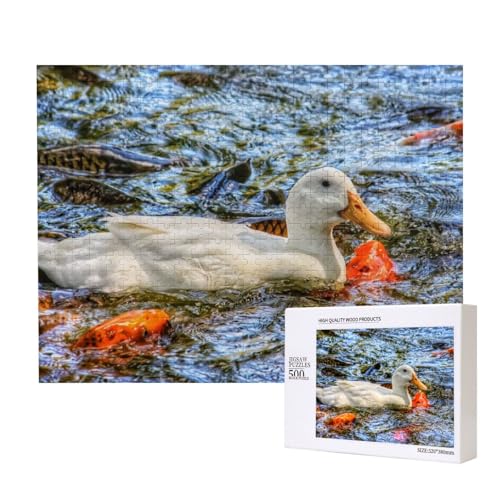 Weiße Ente und Karpfen Puzzle für 500 Personen, für Erwachsene und Kinder ab 12 Jahren, anspruchsvolles Puzzle, Puzzlegröße 38 x 52 cm von houhm