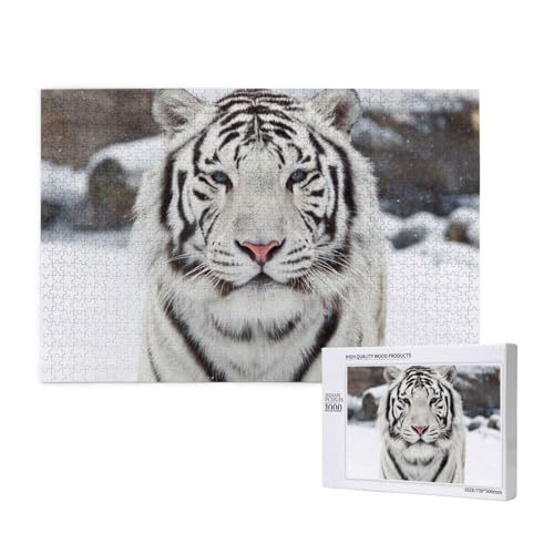 Weißer Tiger mit rosa Nase(1) Puzzle 1000 Teile für Erwachsene, Lernspiele, Heimdekorationspuzzle – Denksport-Puzzle 1000 Teile von houhm