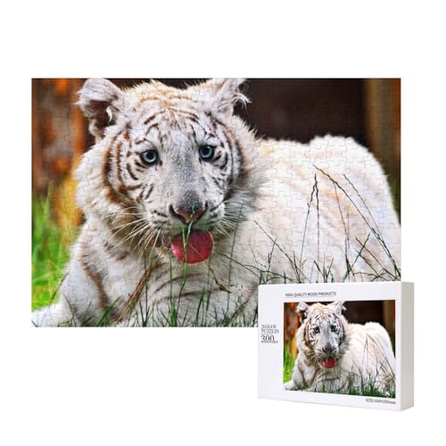 Weißer Tiger streckt die Zunge heraus 300-teiliges Puzzle, Für Kinder ab 9 Jahren Lernspielzeug-300 Teile 28X40cm von houhm