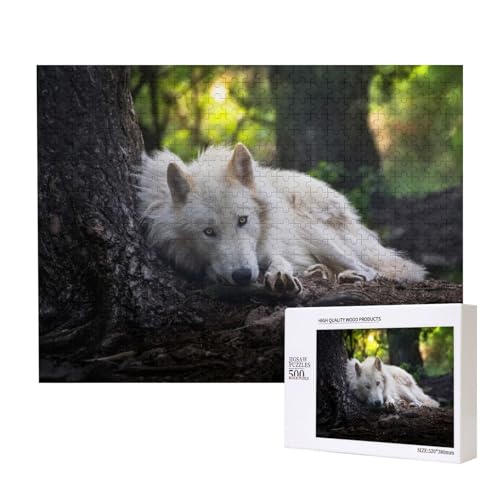 Weißer Wolf unter dem Baum Puzzle für 500 Personen, für Erwachsene und Kinder ab 12 Jahren, anspruchsvolles Puzzle, Puzzlegröße 38 x 52 cm von houhm