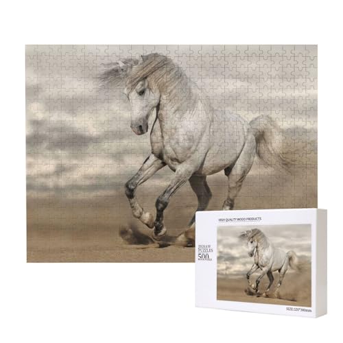 Weißes Pferd auf dem Sand Puzzle für 500 Personen, für Erwachsene und Kinder ab 12 Jahren, anspruchsvolles Puzzle, Puzzlegröße 38 x 52 cm von houhm