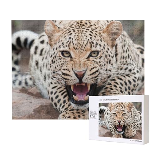 Wilder Leopard Puzzle für 500 Personen, für Erwachsene und Kinder ab 12 Jahren, anspruchsvolles Puzzle, Puzzlegröße 38 x 52 cm von houhm