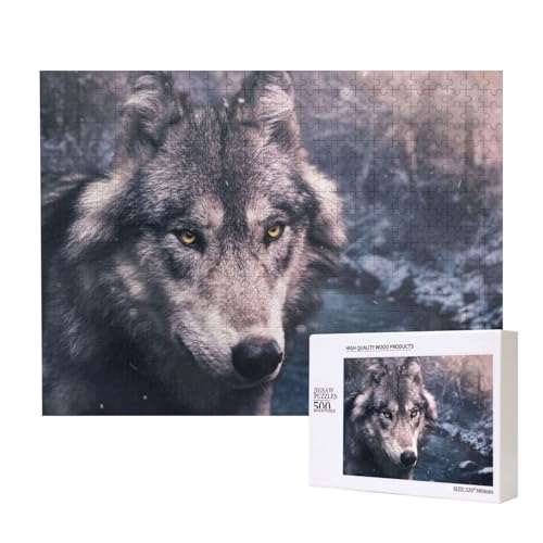 Wilder Winterwolf Puzzle für 500 Personen, für Erwachsene und Kinder ab 12 Jahren, anspruchsvolles Puzzle, Puzzlegröße 38 x 52 cm von houhm