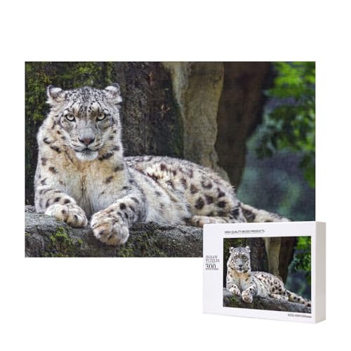 Wilder und vorsichtiger Schneeleopard 300-teiliges Puzzle, Für Kinder ab 9 Jahren Lernspielzeug-300 Teile 28X40cm von houhm