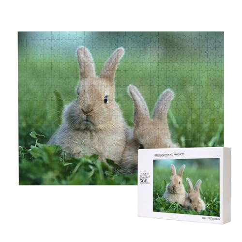 Zwei Kaninchen im Gras Puzzle für 500 Personen, für Erwachsene und Kinder ab 12 Jahren, anspruchsvolles Puzzle, Puzzlegröße 38 x 52 cm von houhm