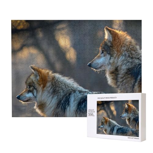 Zwei Wölfe am Morgen Puzzle für 500 Personen, für Erwachsene und Kinder ab 12 Jahren, anspruchsvolles Puzzle, Puzzlegröße 38 x 52 cm von houhm