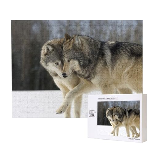 Zwei Wölfe zu Fuß im Schnee Puzzle für 500 Personen, für Erwachsene und Kinder ab 12 Jahren, anspruchsvolles Puzzle, Puzzlegröße 38 x 52 cm von houhm