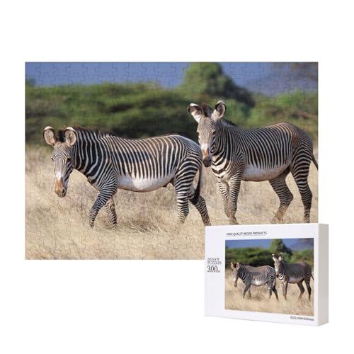 Zwei Zebras mit weißen Bäuchen 300-teiliges Puzzle, Für Kinder ab 9 Jahren Lernspielzeug-300 Teile 28X40cm von houhm