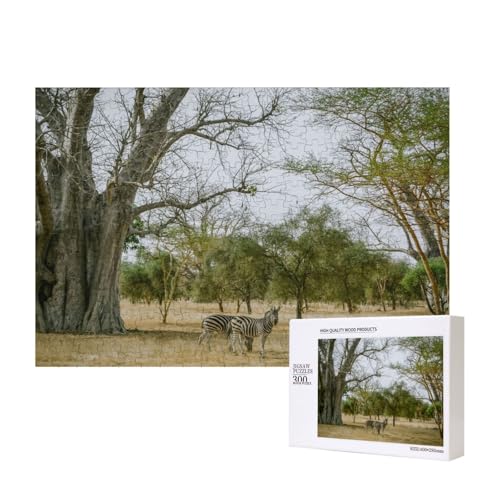 Zwei Zebras neben einem Baum 300-teiliges Puzzle, Für Kinder ab 9 Jahren Lernspielzeug-300 Teile 28X40cm von houhm