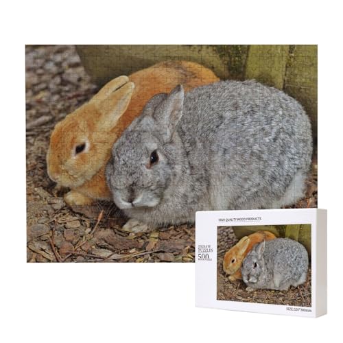 Zwei anspruchsvolle Kaninchen Puzzle für 500 Personen, für Erwachsene und Kinder ab 12 Jahren, anspruchsvolles Puzzle, Puzzlegröße 38 x 52 cm von houhm