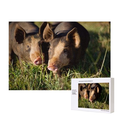 Zwei entzückende Schweine 300-teiliges Puzzle, Für Kinder ab 9 Jahren Lernspielzeug-300 Teile 28X40cm von houhm