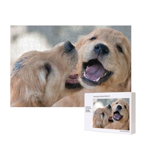 Zwei freche Golden Retriever 300-teiliges Puzzle, Für Kinder ab 9 Jahren Lernspielzeug-300 Teile 28X40cm von houhm