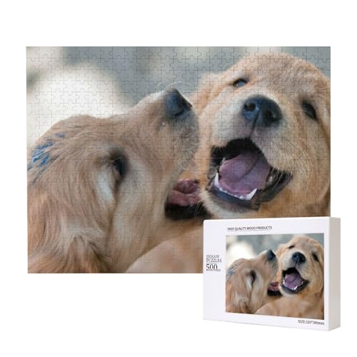 Zwei freche Golden Retriever Puzzle für 500 Personen, für Erwachsene und Kinder ab 12 Jahren, anspruchsvolles Puzzle, Puzzlegröße 38 x 52 cm von houhm