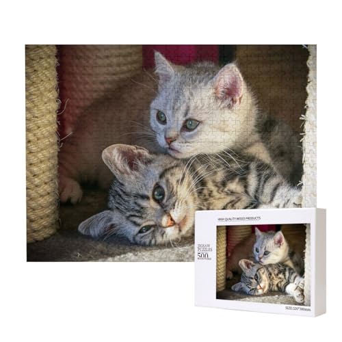 Zwei kuschelnde Katzen Puzzle für 500 Personen, für Erwachsene und Kinder ab 12 Jahren, anspruchsvolles Puzzle, Puzzlegröße 38 x 52 cm von houhm