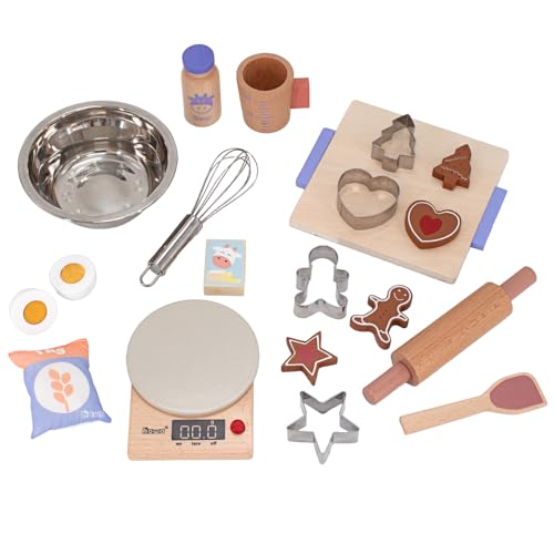 howa Backset für Kinder 19 teilig - Spielküche Zubehör, Kinderküche Zubehör Holz mit Waage, Schüssel, Schneebesen, Backformen und viel Zubehör 4896 von howa