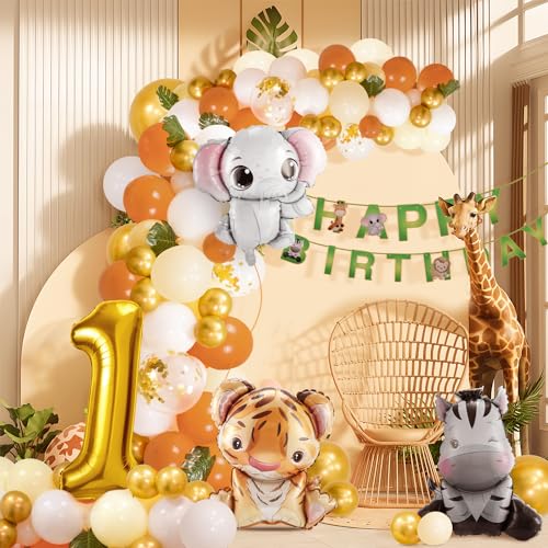 1. Geburtstag Junge Mädchen 1 Jahr Dschungel Geburtstag Dekoration Waldtiere, Safari Luftballons 1 Kindergeburtstag Deko Wild One Geburtstag Deko,Tiere Geburtstagsdeko von hpnparty