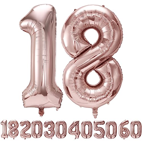 18 Geburtstag Deko 18 luftballon| Roségold 18 ballon-40"-101cm 18 Geburtstag Mädchen Junge- 18 Folienballon Zahl Deko zum Geburtstag fliegt mit Helium 18 Geburtstag deko für Mädchen Junge von hpnparty