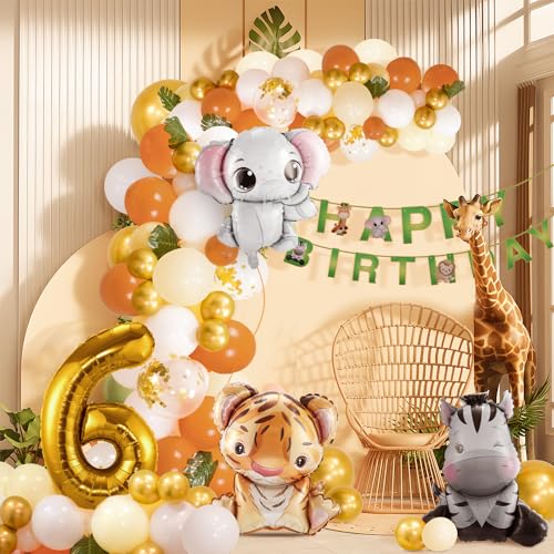 6. Geburtstag Junge Mädchen 6 Jahr Dschungel Geburtstag Dekoration Waldtiere, Safari Luftballons 6 Kindergeburtstag Deko,Tiere Geburtstagsdeko von hpnparty
