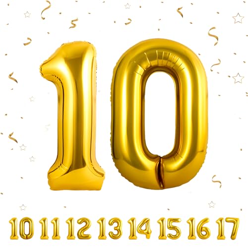 ballonluftballon 10 jahre | Gold 10 ballons-40"-101cm 10 Geburtstagsdeko -10 Folienballon Zahl Deko zum Geburtstag fliegt mit Helium 10 Geburtstag für Männer Frauen 10 Geburtstagsparty Jubiläum von hpnparty