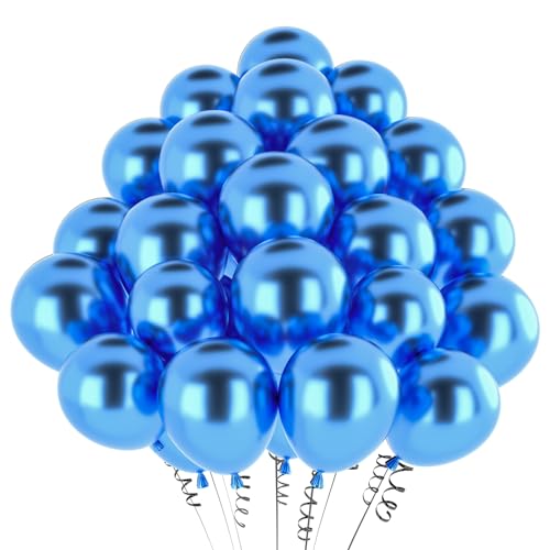 hpnparty Luftballons Blau Metallic, 100 Stück 12 Zoll Blau Luftballons,helium ballons Latex ballons für Geburtstagsdeko, Babyparty, Hochzeitsdeko, Taufe Deko, Partydeko von hpnparty