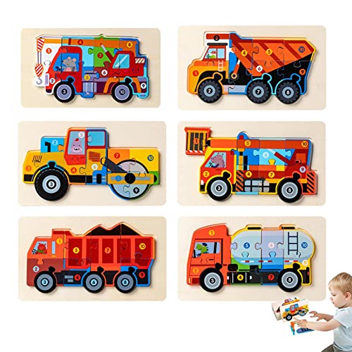 Holz Fahrzeug Puzzle | 6 Stück verschleißfeste Konstruktion Auto Baby Puzzle für Kinder, Lernspielzeug für frühe Bildung, Kleinkinder, Junge, Mädchen Geschenk Huiba von huiba