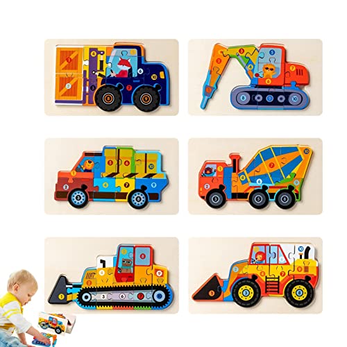 Holzfahrzeugpuzzle | 6 Stück geschmacklose Cartoon Auto Kleinkind Puzzle für Kinder - Lernspielzeug für frühe Bildung, Kleinkinder, Junge, Mädchen Geschenk Huiba von huiba