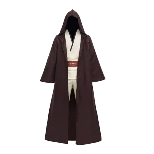 Erwachsene Herren Tunika mit Kapuze Outfit für Jedi-Robe Kostüm Halloween Cosplay (Größe L, Braun) von huohua