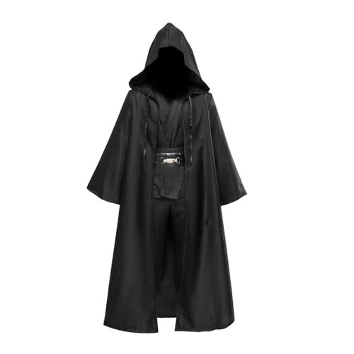 Tunika für Erwachsene und Herren, mit Kapuze für Jedi-Robe, Kostüm, Halloween, Cosplay (XXL, schwarz) von huohua