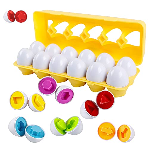 huruirui Passende Eier Puzzle, Eier Spielzeug, Spielzeug ab 2 Jahre 12PCS Farben und Formen Sortieren Lernspielzeug für Kinder von Montessori Spielzeug Geschenk Matching Eggs Set für Kinder von huruirui