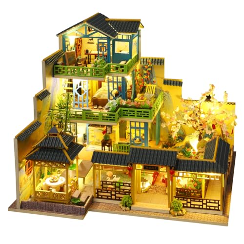 Chinesischer Stil Retro Villa Puppenhaus Miniatur mit Möbeln DIY Holz Puppenhaus Kit mit LED-Licht 1:24 Maßstab Kreativer Raum für Geburtstagsgeschenk von hvmabeck