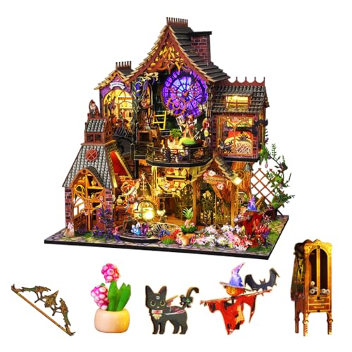 Miniatur-Puppenhaus-Set zum Selbermachen, mit LED-Licht, magisches Holz-Puppenhaus-Set, Basteln für Erwachsene, DIY-Miniaturhaus-Möbel-Set, Maßstab 1:24 von hvmabeck