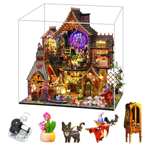 Miniatur-Puppenhaus-Set zum Selbermachen, mit Staubschutz und Musik, magisches Holz-Puppenhaus-Set, Basteln für Erwachsene, DIY-Miniaturhaus-Möbel-Set, Maßstab 1:24 von hvmabeck