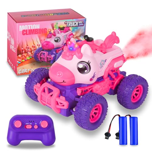 iBlivers Einhorn Ferngesteuertes Auto für Kinder, Ferngesteuerte Monster Truck Einhorn Spielzeug, RC Car Einhorn Auto mit Spray LED Licht, Einhörner Spielzeug für Mädchen Jungen 4-7 8-12 Kinder von iBlivers