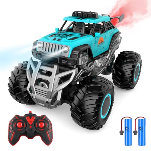 iBlivers Ferngesteuertes Auto, Ferngesteuerter Monstertruck, 2.4GHz Geländegängig RC Ferngesteuerte Lastwagen mit Sprühnebel-Musik-LED RC Auto ab 4,5,6,7,8 + Jahre Jungen Kinder von iBlivers