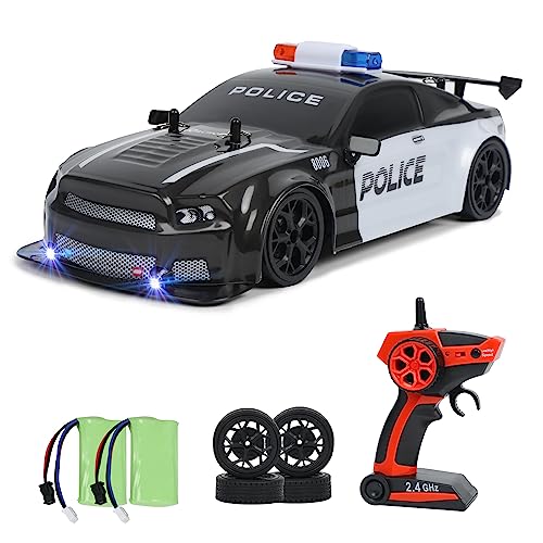 iBlivers Ferngesteuertes Auto, RC Drift Polizei Auto Fernbedienung Autos im Maßstab 1:14 mit LED-Leuchten, 4WD Ferngesteuertes RC Car mit Driftfunktion ab 4,5,6,7,8 + Jahre alte Kindergeschenke von iBlivers