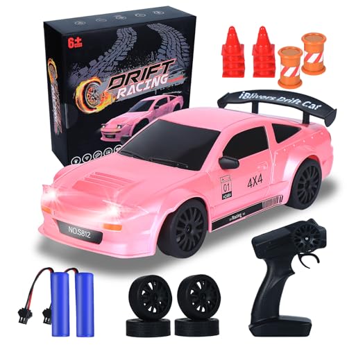 iBlivers Mini Ferngesteuertes Drift Auto mit Vollproportional-Gashebel, 1:24 Ferngesteuertes Auto 4WD Drift GT-RX7 RC Car Fahrzeug RC Drifting Auto Geschenke Spielzeug für Jungen Kinder (Rosa) von iBlivers