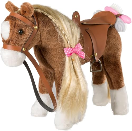 iBonny Plüschpferd mit blonden Haaren Plüschtier Spielzeug Pony Kuscheltier Geschenk für Kinder 11 inches 28cm Braun von iBonny