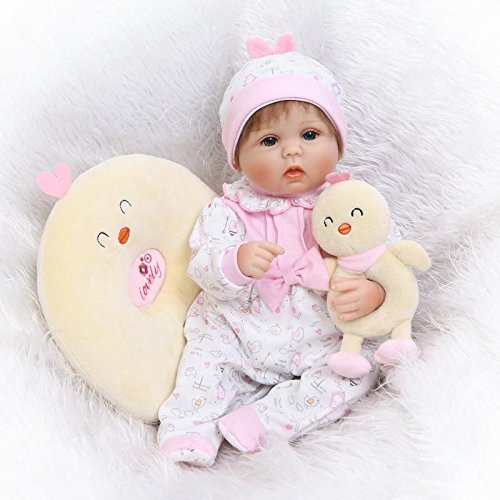 iCradle Reborn Baby Dolls 17" Weiches Silikon Lebensechte Puppen Babys Handgemachtes Reborn Baby Glücklich Mädchen Silikon Vinyl Realistische Puppe with Hühner von iCradle