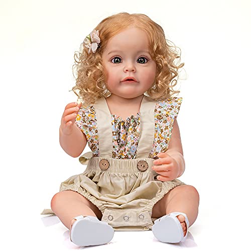 iCradle Reborn Dolls Wiedergeborene Puppen 22 Zoll 55 cm Reborn Baby Junge Wiedergeborene Baby Kleinkind Puppen Ganzkörper Mädchen Puppen Real Realistisches Mädchen Geborenes Spielzeug Geschenk von iCradle